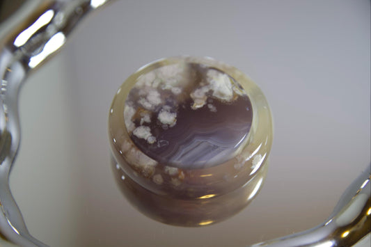 Flower Agate Bangle & Display Stone Set: Pink Purple Moss Inclusions