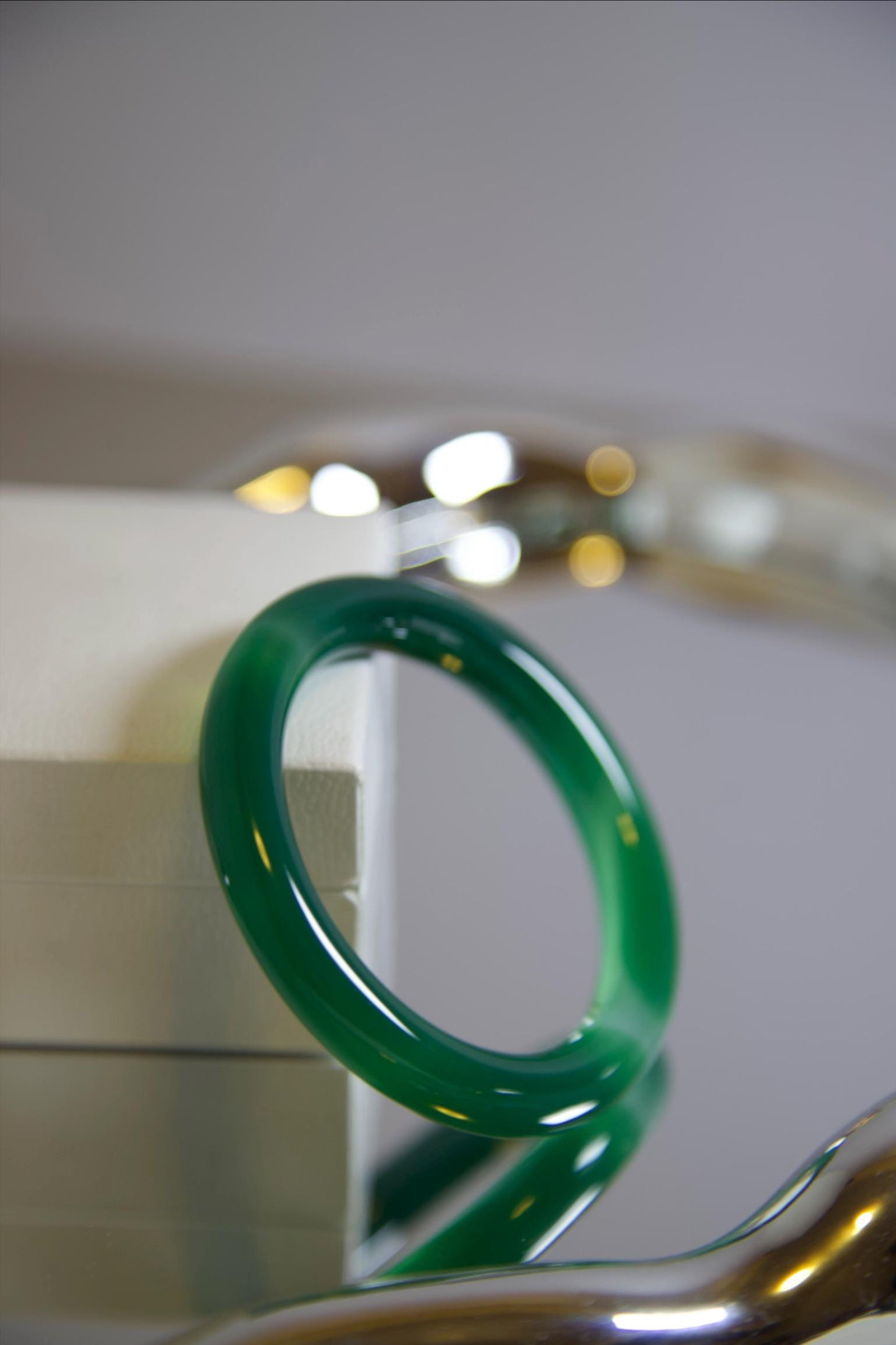 Green Banded Agate Bangle Bracelet: Polished Minimalist Stone Jewelry