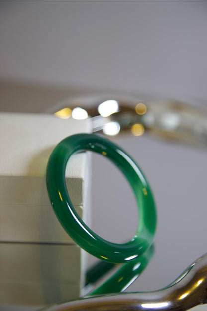 Green Banded Agate Bangle Bracelet: Polished Minimalist Stone Jewelry