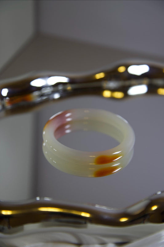 Natural Agate Bangle Bracelet • White & Amber Gemstone Jewelry • Polished Crystal Bangle 53-54mm Hand-Carved Agate Bracelet for Healing Gift