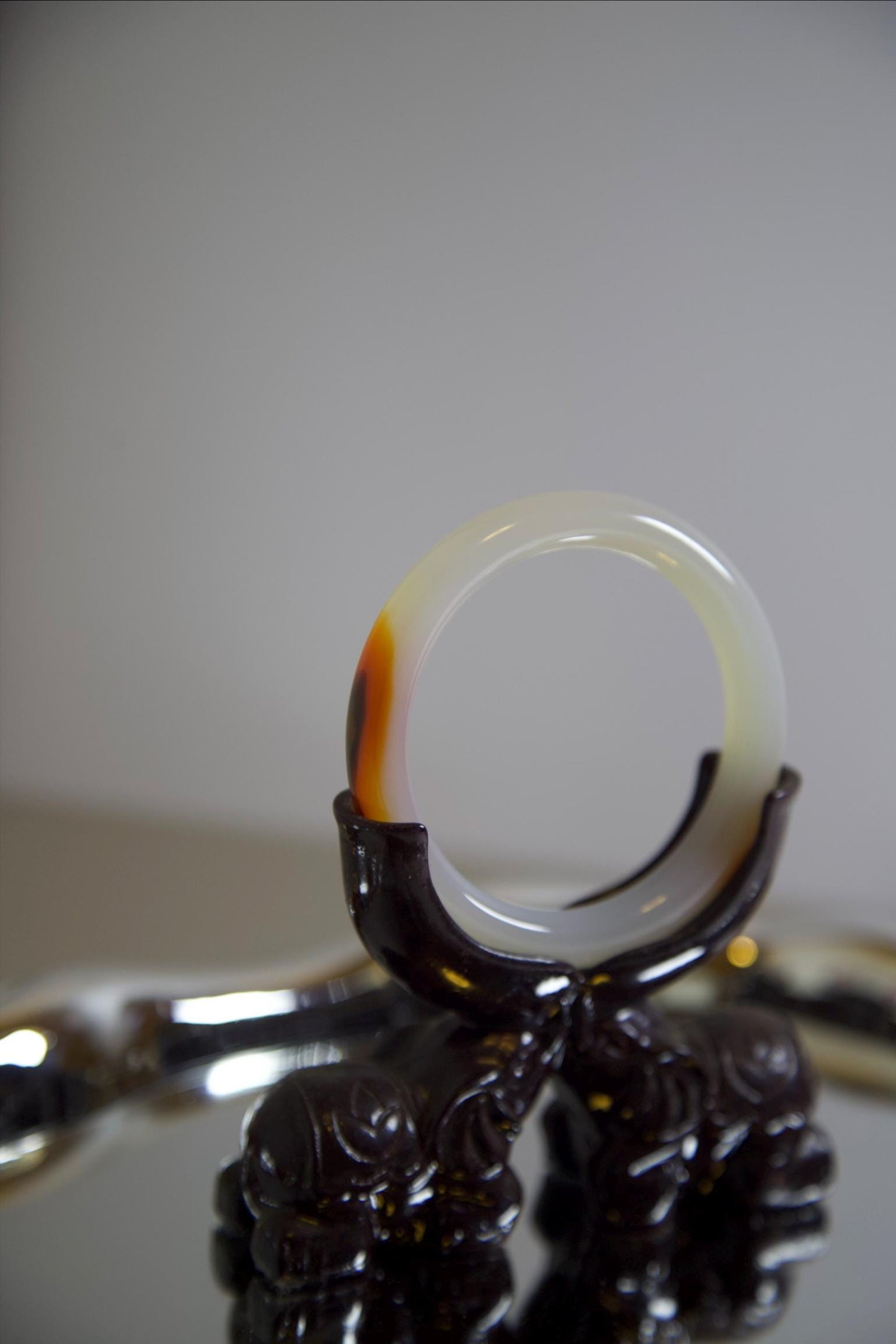 Natural Agate Bangle Bracelet • White & Amber Gemstone Jewelry • Polished Crystal Bangle 53-54mm Hand-Carved Agate Bracelet for Healing Gift