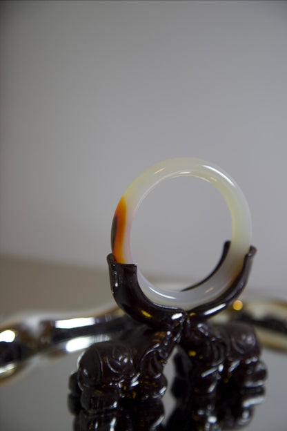 Natural Agate Bangle Bracelet • White & Amber Gemstone Jewelry • Polished Crystal Bangle 53-54mm Hand-Carved Agate Bracelet for Healing Gift