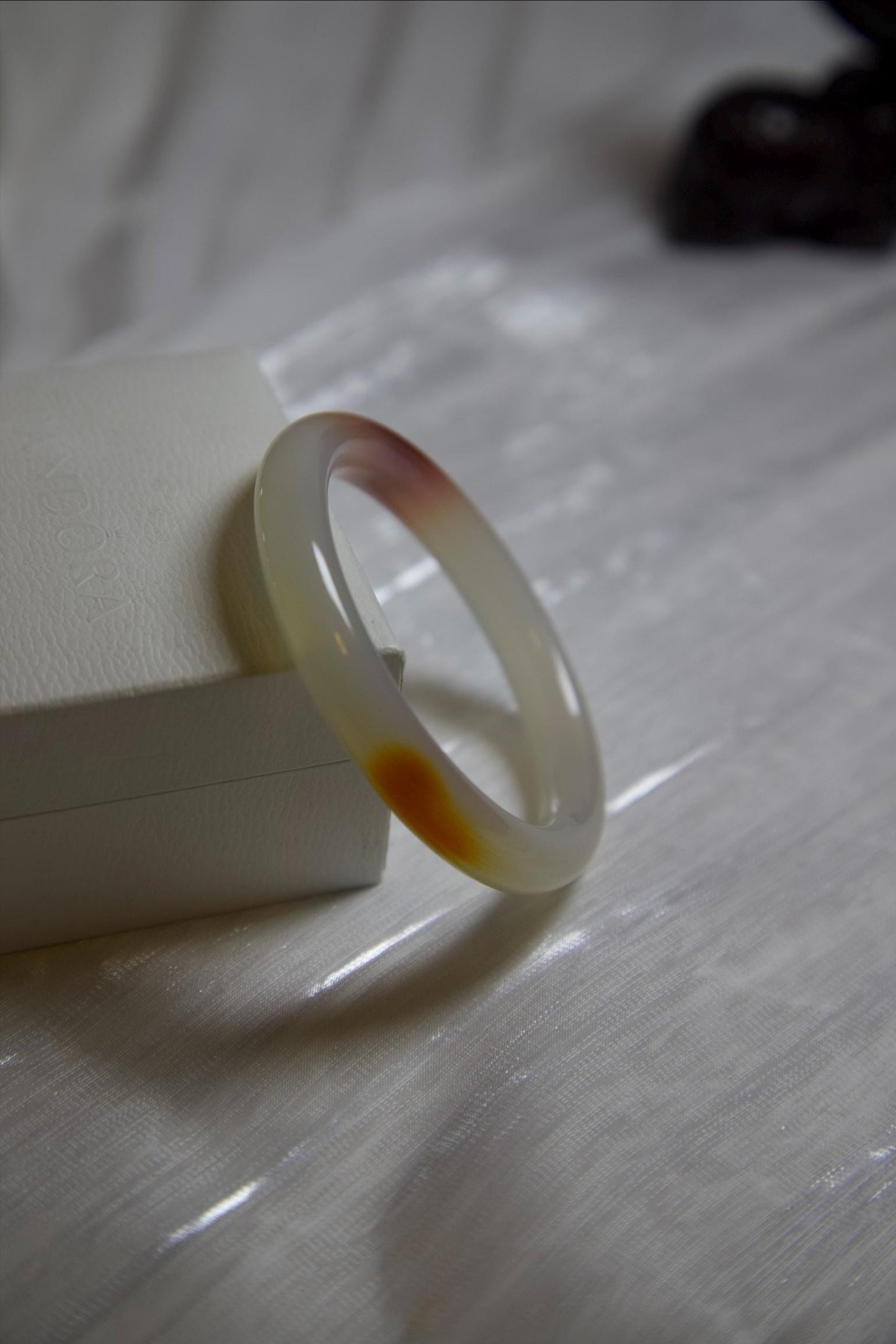 Natural Agate Bangle Bracelet • White & Amber Gemstone Jewelry • Polished Crystal Bangle 53-54mm Hand-Carved Agate Bracelet for Healing Gift