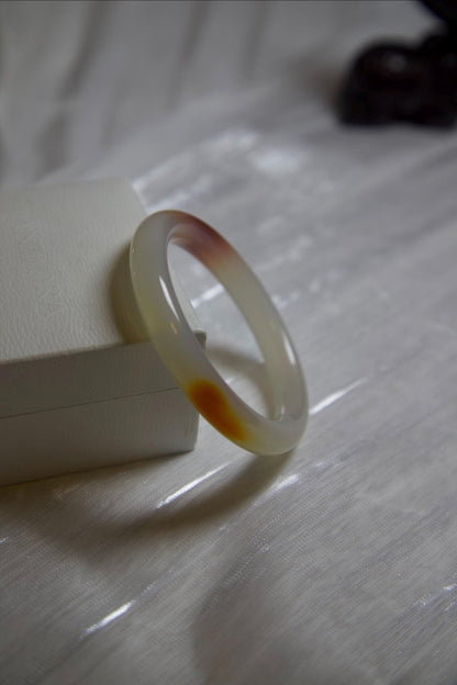 Natural Agate Bangle Bracelet • White & Amber Gemstone Jewelry • Polished Crystal Bangle 53-54mm Hand-Carved Agate Bracelet for Healing Gift