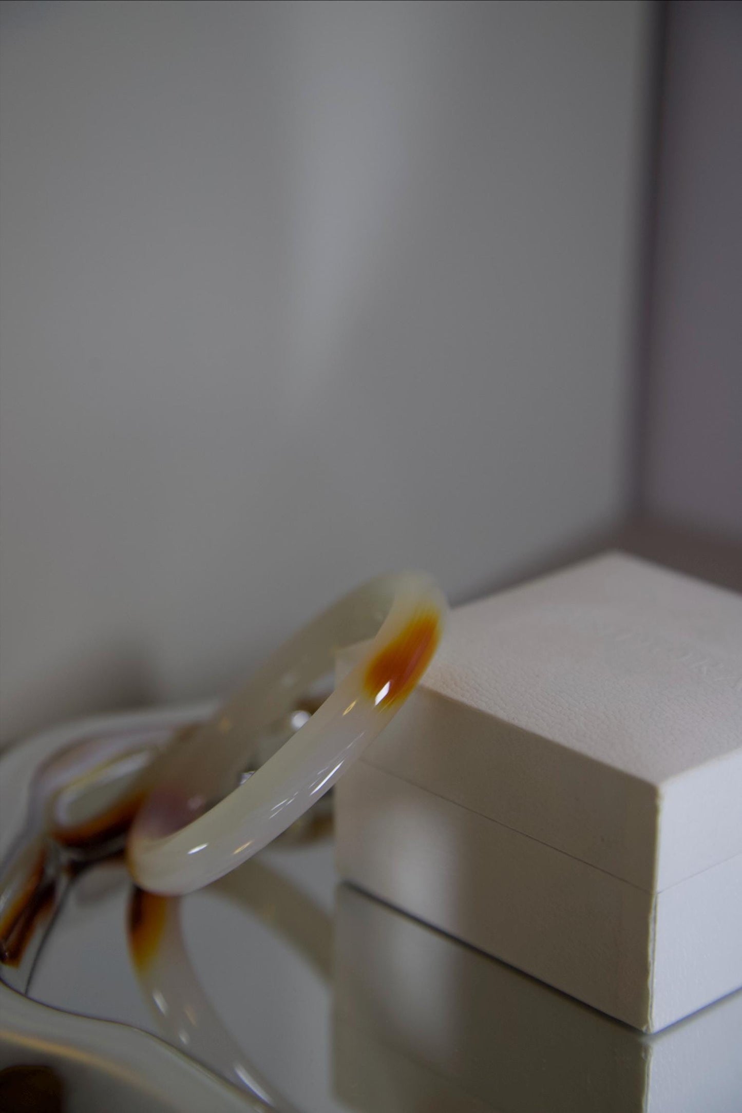 Natural Agate Bangle Bracelet • White & Amber Gemstone Jewelry • Polished Crystal Bangle 53-54mm Hand-Carved Agate Bracelet for Healing Gift