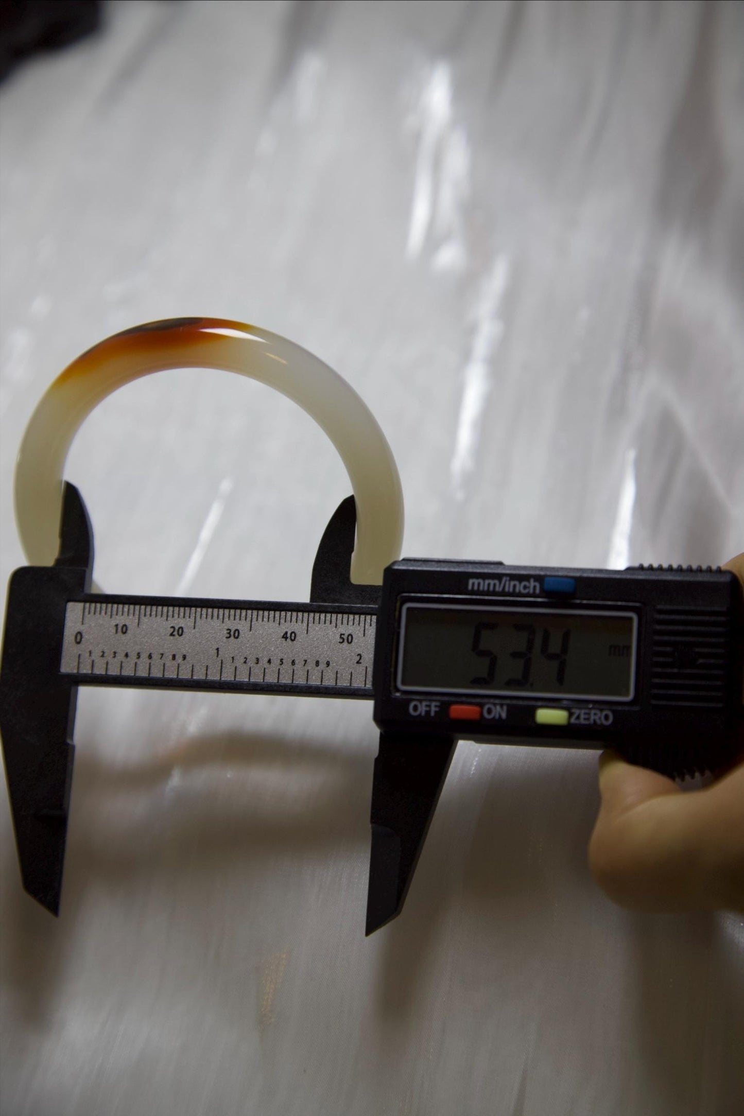 Natural Agate Bangle Bracelet • White & Amber Gemstone Jewelry • Polished Crystal Bangle 53-54mm Hand-Carved Agate Bracelet for Healing Gift