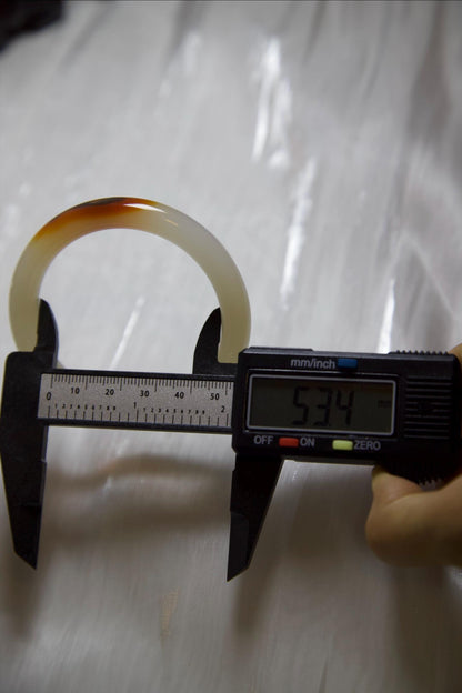 Natural Agate Bangle Bracelet • White & Amber Gemstone Jewelry • Polished Crystal Bangle 53-54mm Hand-Carved Agate Bracelet for Healing Gift