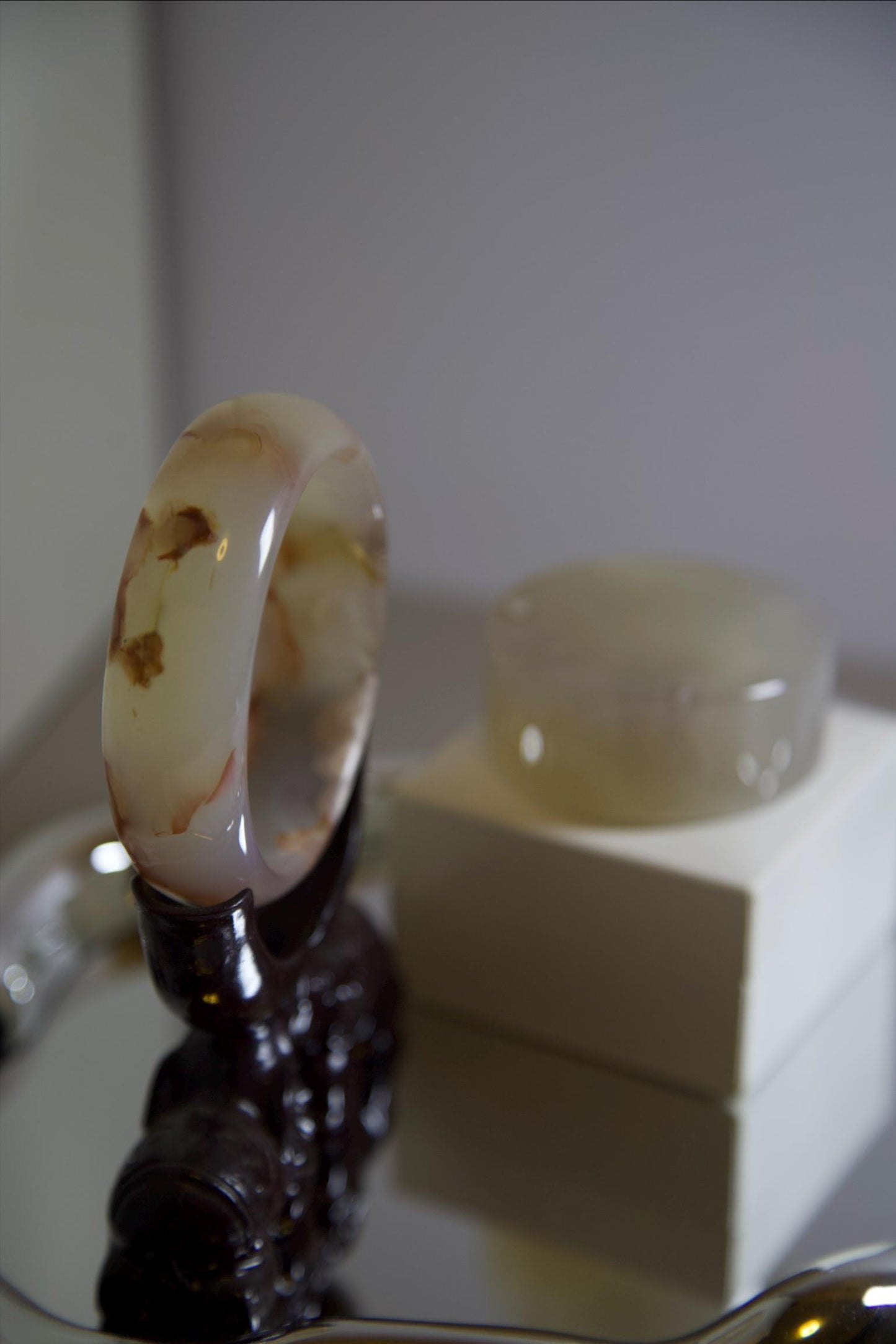 Natural Agate Stone Bangle • Cream Pink Gemstone Bracelet • Hand-Carved Crystal Jewelry • 62.3mm Polished Agate Bangle for Healing & Gift