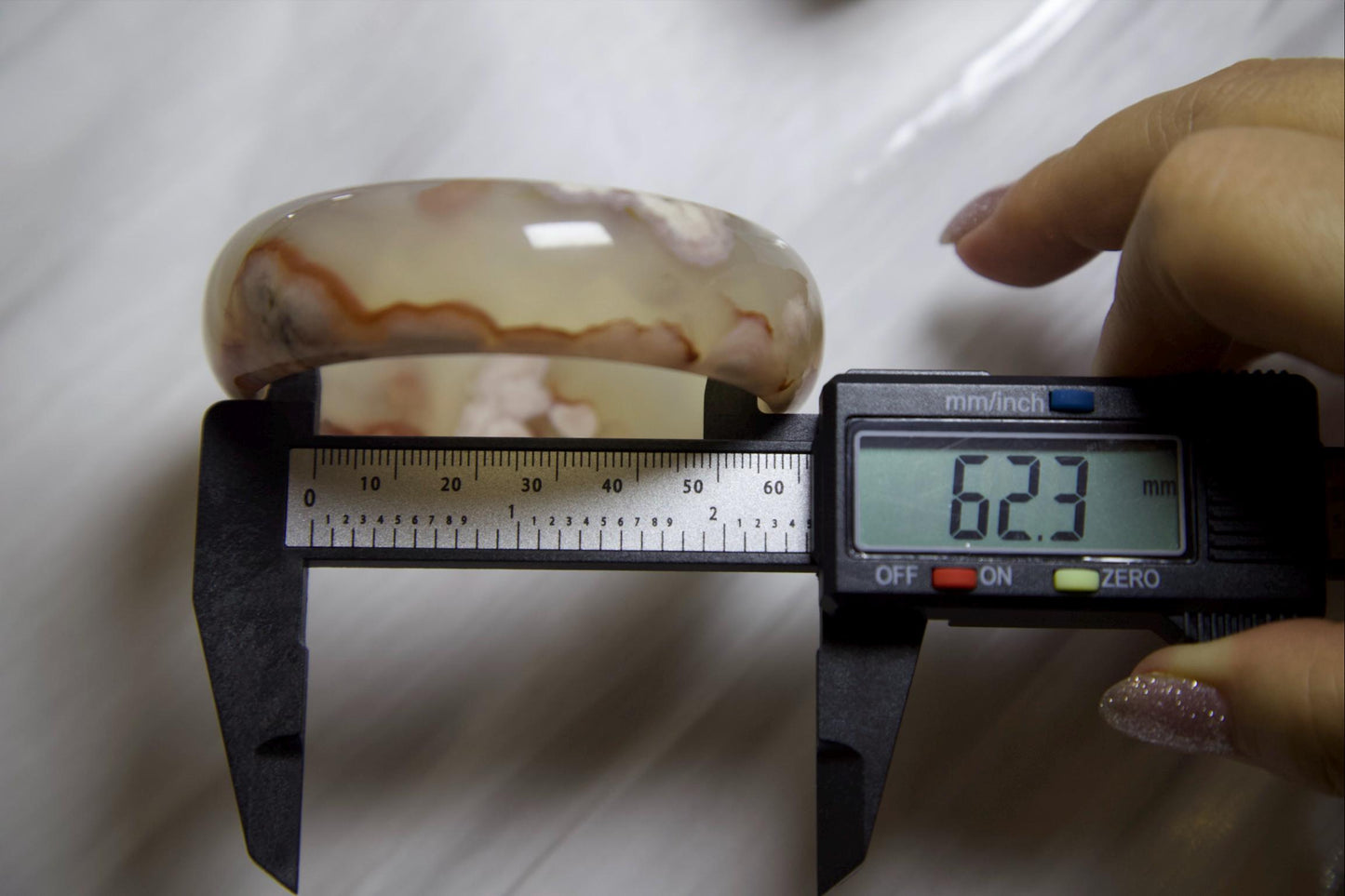 Natural Agate Stone Bangle • Cream Pink Gemstone Bracelet • Hand-Carved Crystal Jewelry • 62.3mm Polished Agate Bangle for Healing & Gift