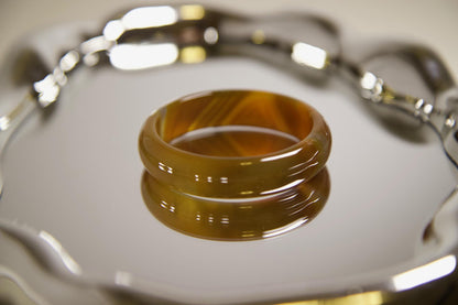 Brown Agate Bangle Bracelet • Polished Gemstone Jewelry • Natural Healing Crystal Bangle • Unisex Boho Bracelet for Protection & Balance