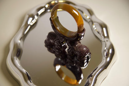 Brown Agate Bangle Bracelet • Polished Gemstone Jewelry • Natural Healing Crystal Bangle • Unisex Boho Bracelet for Protection & Balance