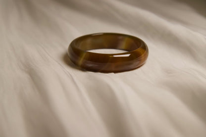 Brown Agate Bangle Bracelet • Polished Gemstone Jewelry • Natural Healing Crystal Bangle • Unisex Boho Bracelet for Protection & Balance