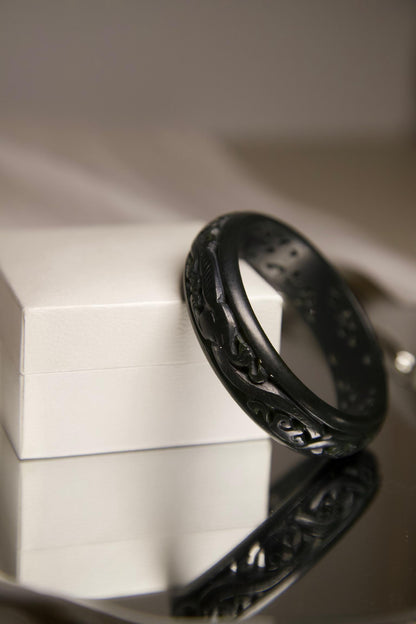 Hand-Carved Dark Green Jade Bangle • Dragon Motif Unisex Bracelet • Natural Jade Stone Jewelry for Protection, Strength & Spiritual Gift