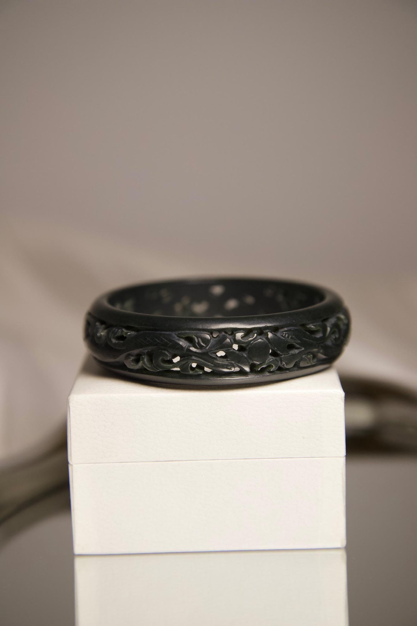 Hand-Carved Dark Green Jade Bangle • Dragon Motif Unisex Bracelet • Natural Jade Stone Jewelry for Protection, Strength & Spiritual Gift