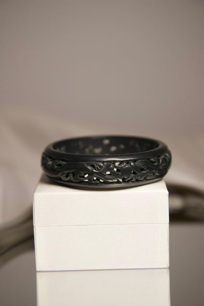 Hand-Carved Dark Green Jade Bangle • Dragon Motif Unisex Bracelet • Natural Jade Stone Jewelry for Protection, Strength & Spiritual Gift