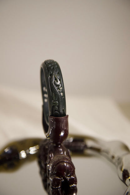 Hand-Carved Dark Green Jade Bangle • Dragon Motif Unisex Bracelet • Natural Jade Stone Jewelry for Protection, Strength & Spiritual Gift