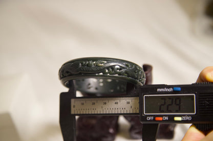 Hand-Carved Dark Green Jade Bangle • Dragon Motif Unisex Bracelet • Natural Jade Stone Jewelry for Protection, Strength & Spiritual Gift