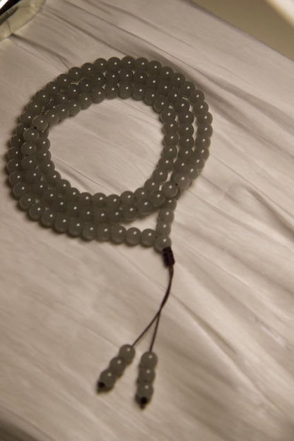 Gray Jade Mala Bead Necklace • Hand-Knotted Meditation Prayer Beads • Natural Gemstone Mala for Yoga, Mindfulness, Healing & Spiritual Gift