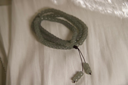 Light Green Jade Mala Necklace • Natural Gemstone Prayer Beads • Buddhist Meditation Necklace • Healing Crystal Jewelry  Boho Spiritual Gift