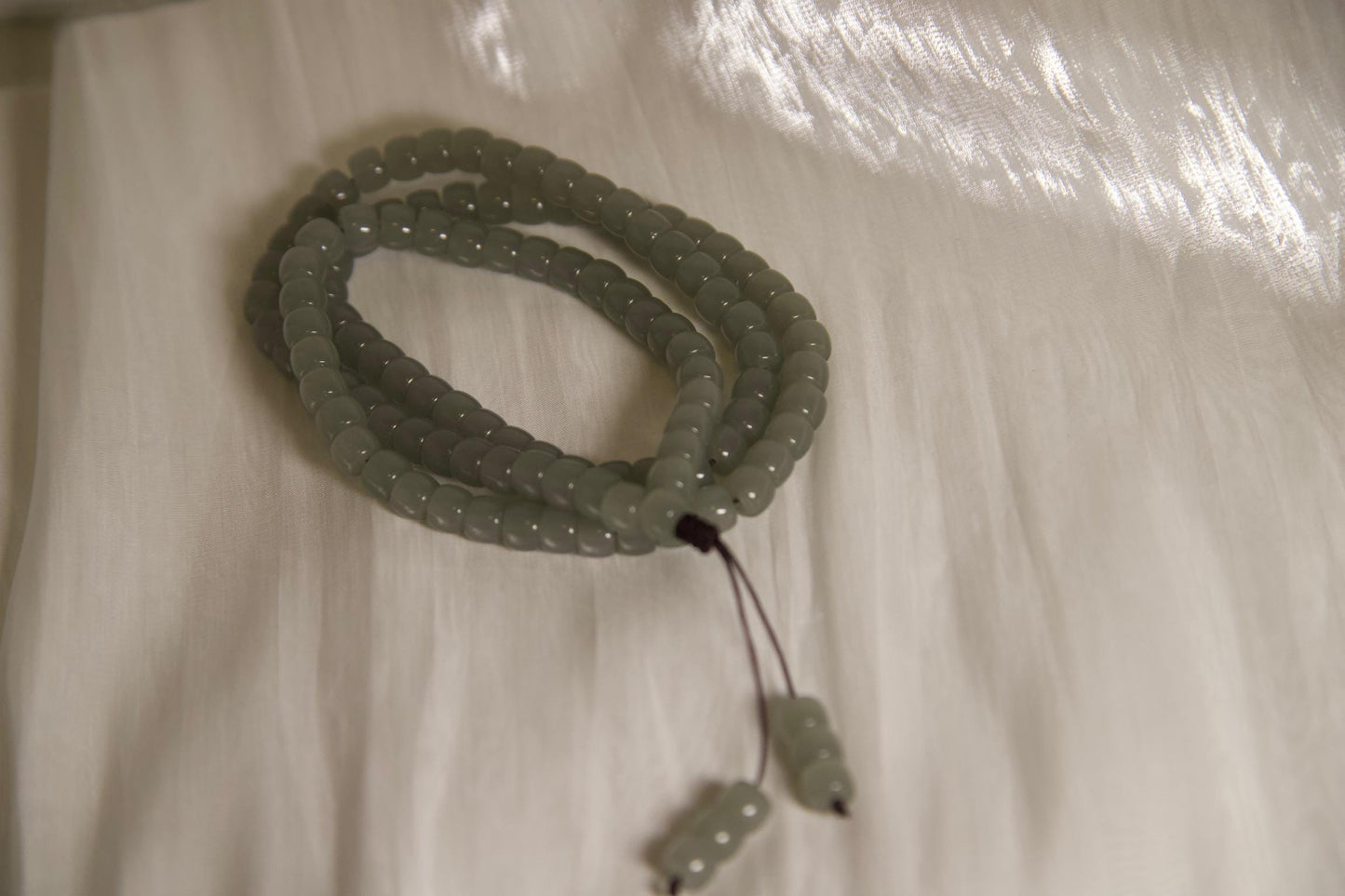 Light Green Jade Mala Necklace • Natural Gemstone Prayer Beads • Buddhist Meditation Necklace • Healing Crystal Jewelry  Boho Spiritual Gift