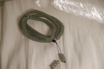 Light Green Jade Mala Necklace • Natural Gemstone Prayer Beads • Buddhist Meditation Necklace • Healing Crystal Jewelry  Boho Spiritual Gift