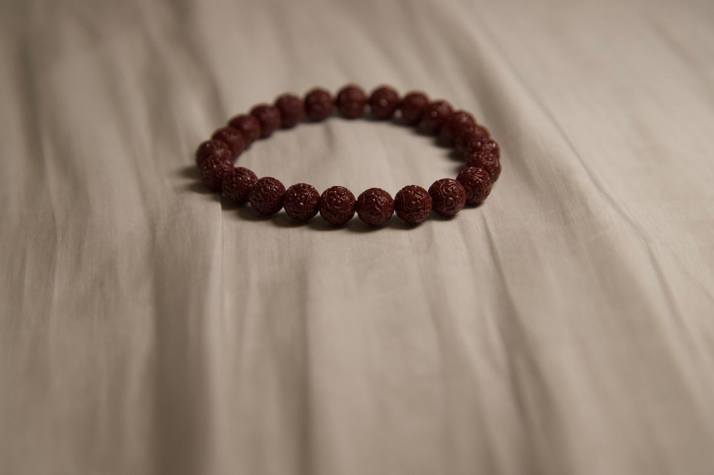 Cinnabar Beaded Bracelet • Hand-Carved Red Crystal Jewelry • Protection & Luck Charm • Feng Shui Beaded Bracelet • Spiritual Healing Gift