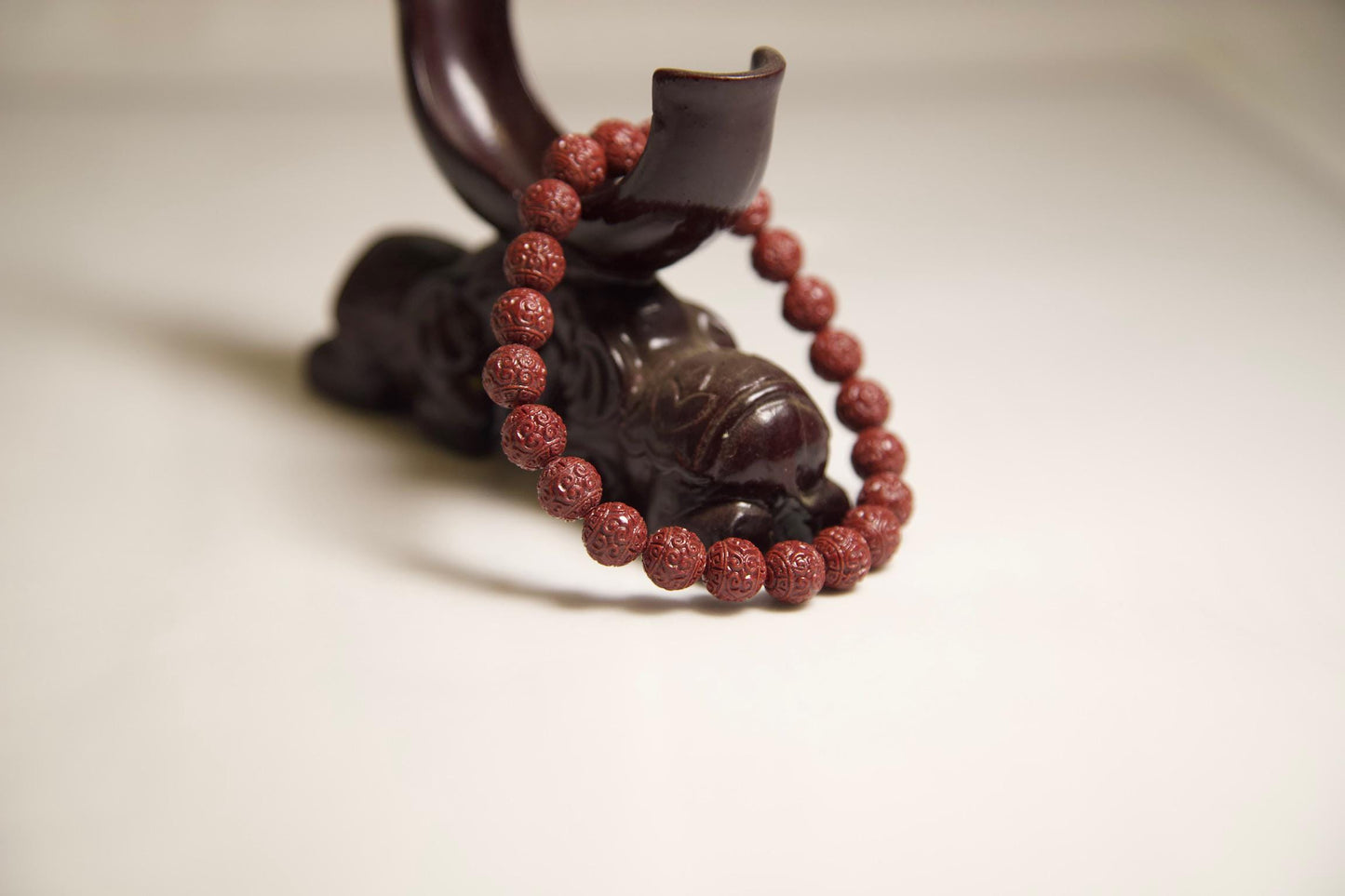 Cinnabar Beaded Bracelet • Hand-Carved Red Crystal Jewelry • Protection & Luck Charm • Feng Shui Beaded Bracelet • Spiritual Healing Gift