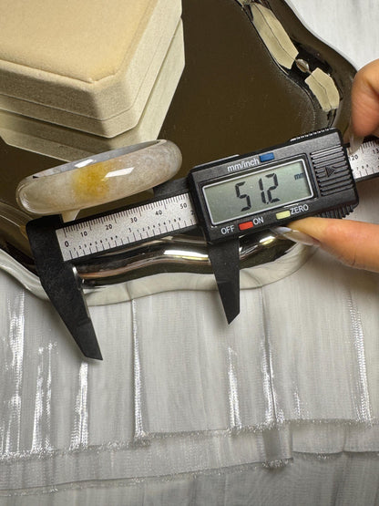 Yellow & White Jade Bangle Bracelet: Genuine Stone Amulet (51mm