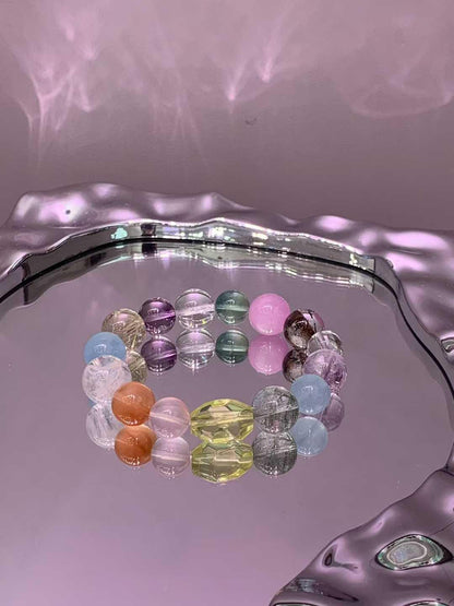 Rainbow Aura Natural Crystal Bracelet | Multicolor Gemstone Healing Energy Beads | Handmade Jewelry Gift for Her
