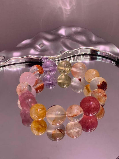 Rainbow Aura Natural Crystal Bracelet | Multicolor Gemstone Healing Energy Beads | Handmade Jewelry Gift for Her