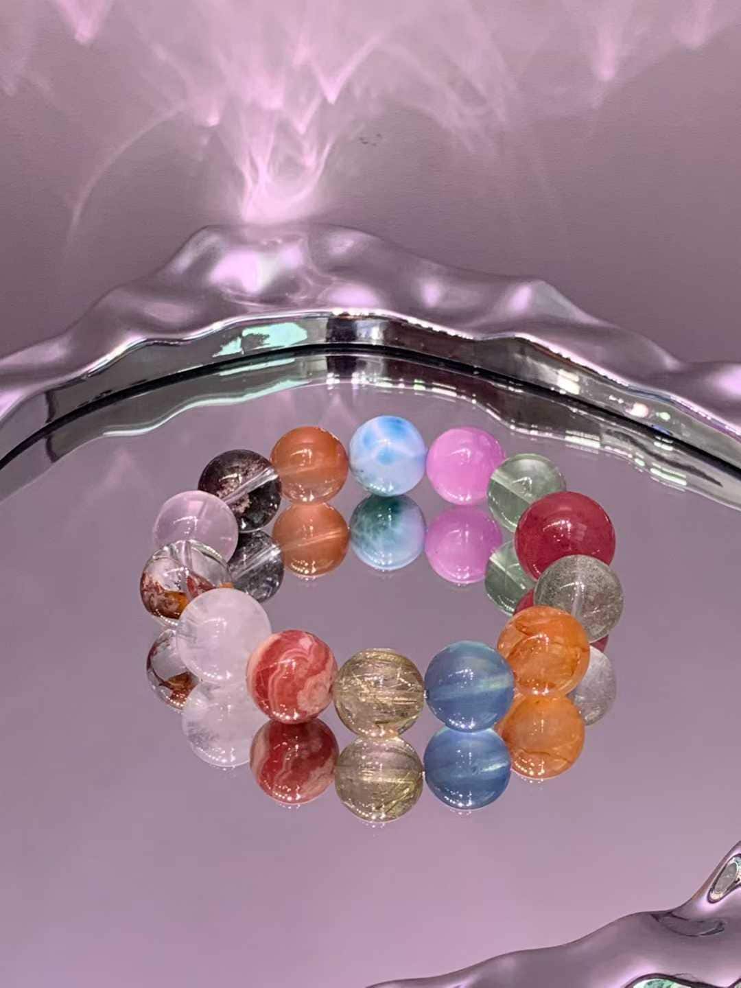 Rainbow Aura Natural Crystal Bracelet | Multicolor Gemstone Healing Energy Beads | Handmade Jewelry Gift for Her